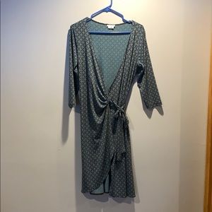 Silky turquoise and dark brown wrap dress